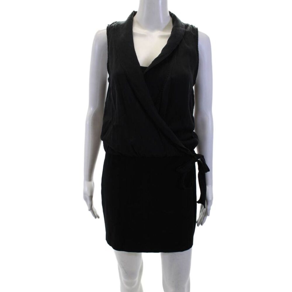 Theory Women Wrap Dress Black V-Neck Sleeveless Knee-Length Size 4